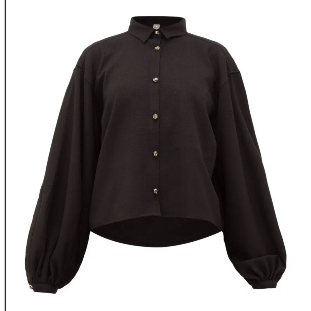 Toteme Novale Logo-Buttoned Bouclé-Twill Shirt Black